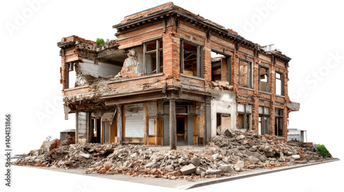 Devastation of an Era: An architectural relic stands as a solemn testament to time and the ravages of an historical event, showing the impact of change and disaster.