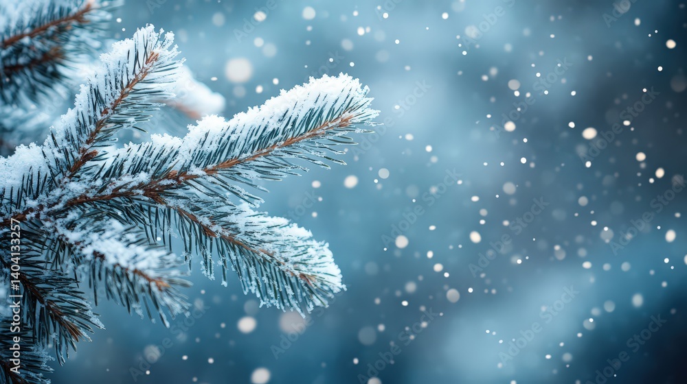 Winter Wonderland Captured With Fir Branches Covered in Fresh Snow and Gentle Snowfall in a Serene Setting Winter Wonderland Captured With Fir Branches Covered in Fresh Snow and Gentle Snowfall in a Serene Setting