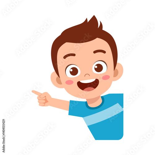 Smiling Boy Pointing to the Left Side with Happy Expression in Cartoon Illustration