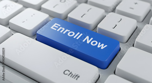 Enroll Now Button on Keyboard in Blue Color Online Education Concept