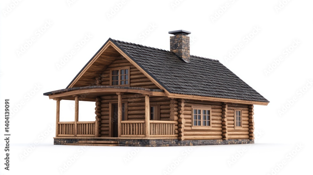 3D Wooden Cabin, Isolated on White Background, Ideal for Interior Design or Real Estate 3D Wooden Cabin, Isolated on White Background, Ideal for Interior Design or Real Estate