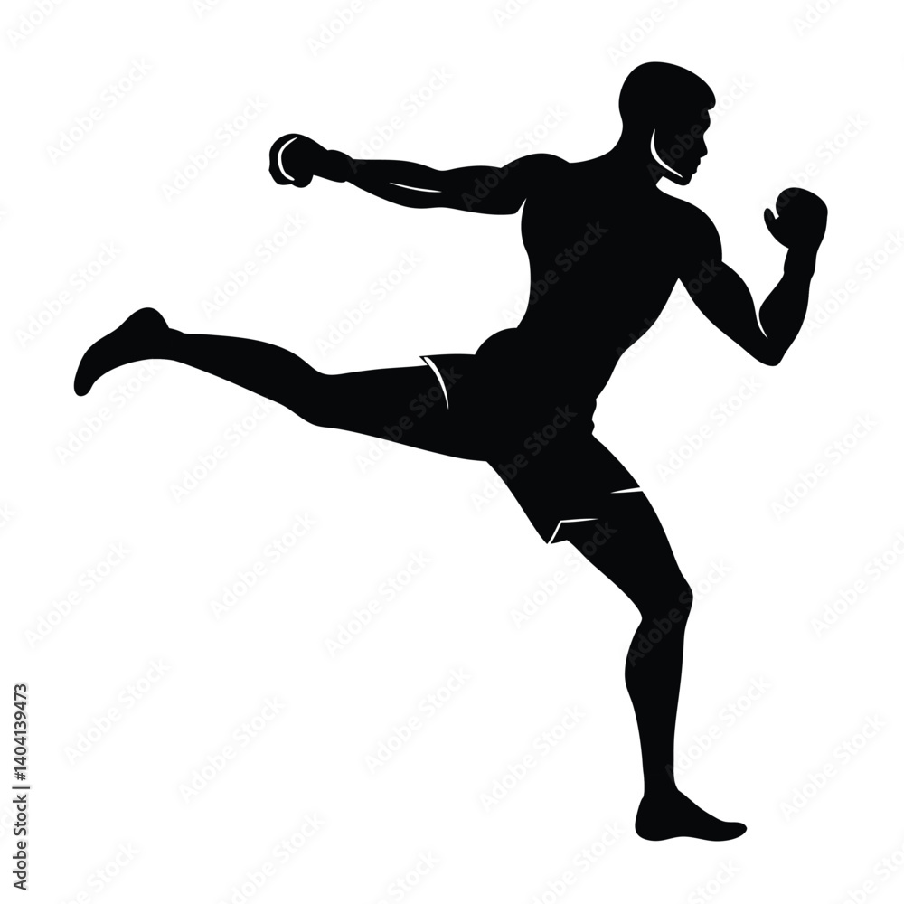 Side profile silhouette of a boxer throwing a punch vector illustration Side profile silhouette of a boxer throwing a punch vector illustration