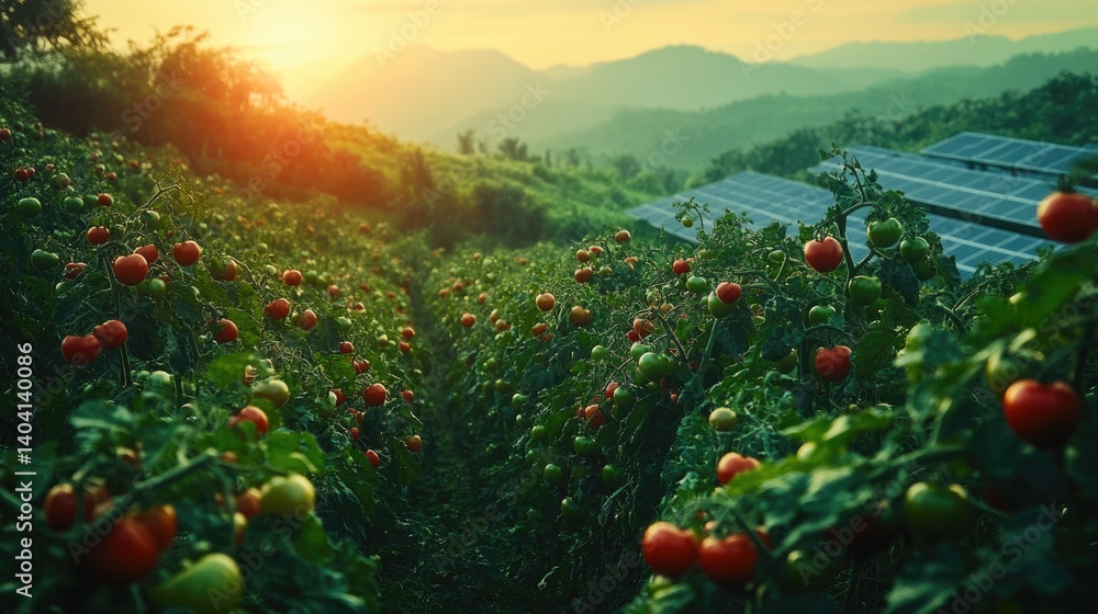 Fresh ripe red organic tomatoes at agriculture plantation farm.