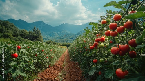 Obraz na płótnie Fresh ripe red organic tomatoes at agriculture plantation farm. w salonie