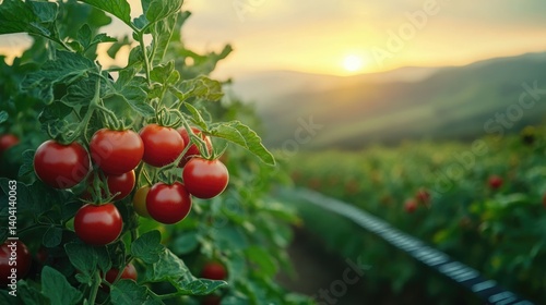 Obraz na płótnie Fresh ripe red organic tomatoes at agriculture plantation farm. w salonie