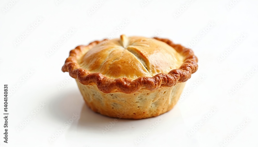 Single meat pie isolated on white background. Baked round golden crust. Savory dish perfect for menu, food blog. Studio shot of a single serving meal for fast food concept. Single meat pie isolated on white background. Baked round golden crust. Savory dish perfect for menu, food blog. Studio shot of a single serving meal for fast food concept.
