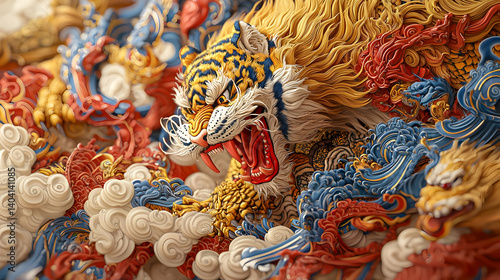 Ornamental Tiger In Decorative Style