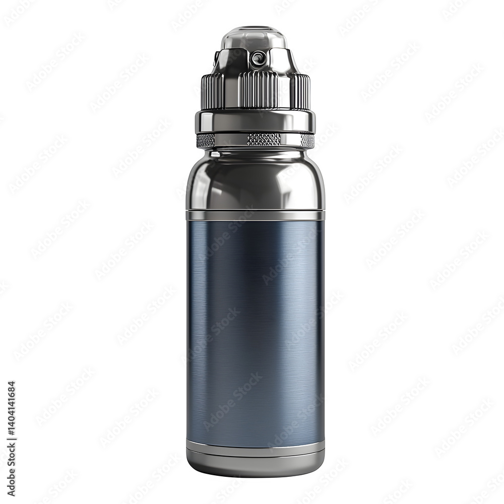 An inhaler with a protective cap, showing the spray nozzle, isolated on a white background. An inhaler with a protective cap, showing the spray nozzle, isolated on a white background.