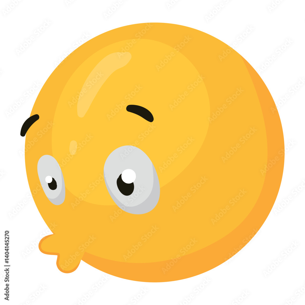 Cartoon Yellow Emoji Face with Surprised Expression and Puckered Lips Cartoon Yellow Emoji Face with Surprised Expression and Puckered Lips