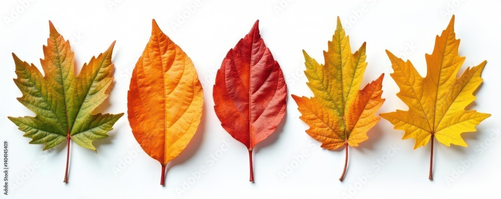 Fototapeta premium Collection of leaves, earthy palette, stark white background, stock, palette, subtle