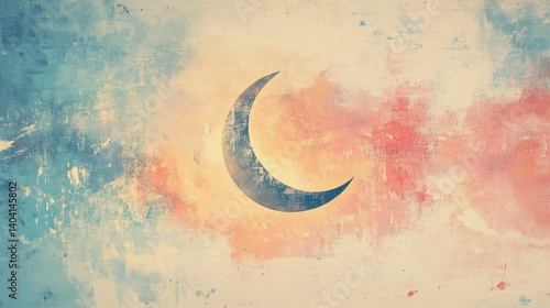 crescent moon against colorful abstract background