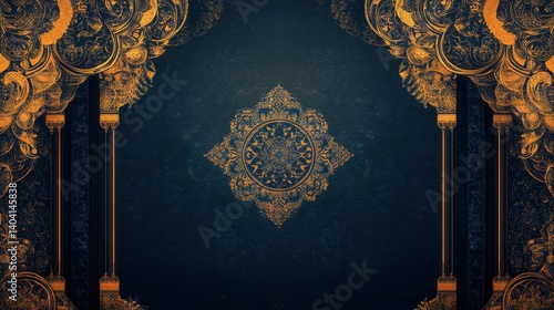 Intricate golden design on dark ornate background