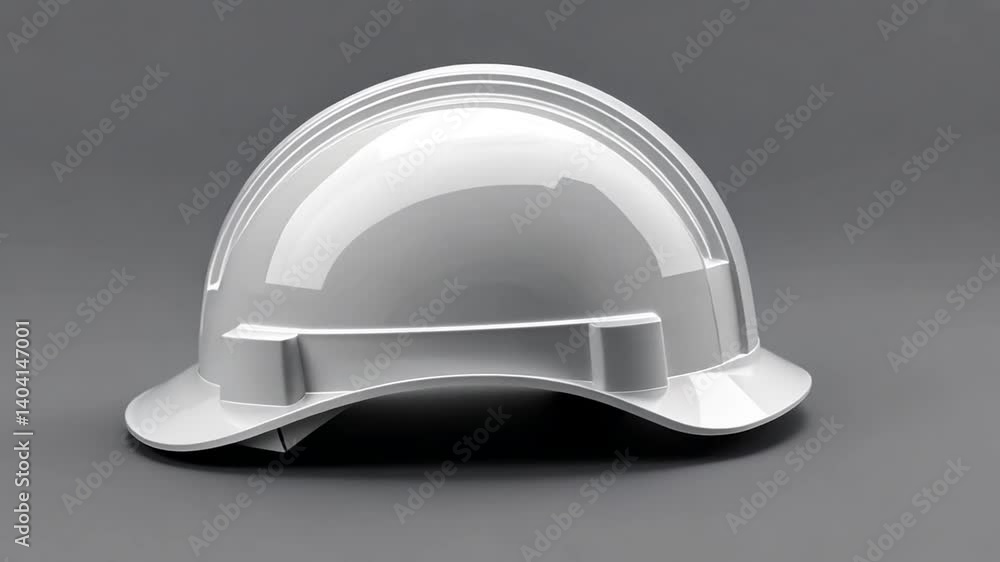 Crisp white construction helmet sits poised against gray background, ready for work and safety Crisp white construction helmet sits poised against gray background, ready for work and safety