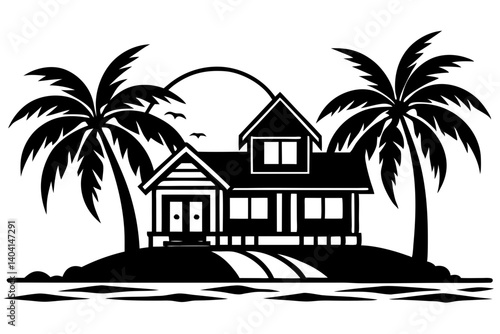 Seaside Holiday Home With Palm Trees And Bright Sun