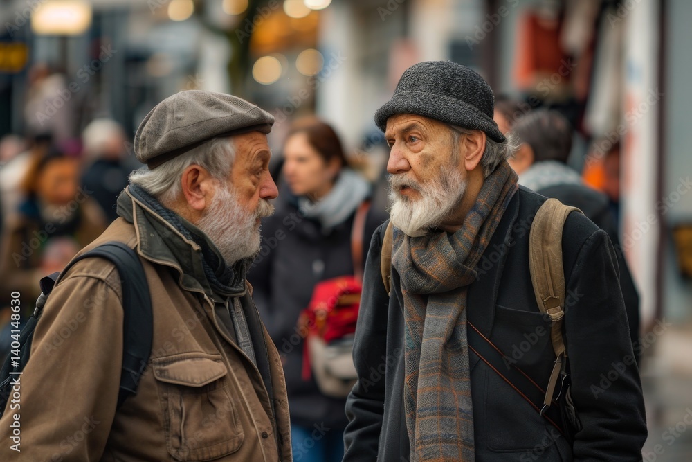 Two old men walking in the street. Two old men walking in the street.