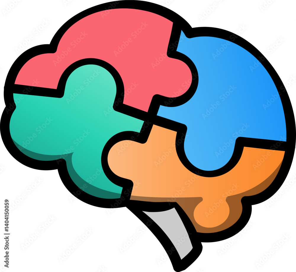 Puzzle and Human Brain Line Icon Logo Puzzle and Human Brain Line Icon Logo
