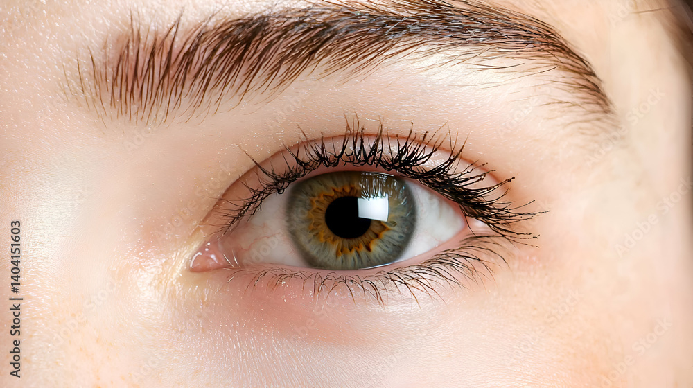 Obraz premium Closeup of a Woman's Green Eye with Long Eyelashes