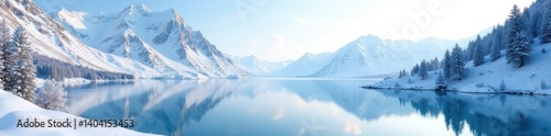 Wallpaper Mural Snow-covered peaks, frozen lake, winter stillness , sky, clouds, valley Torontodigital.ca