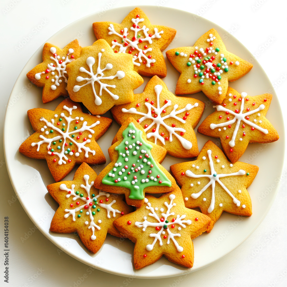 Festive cookies on a plate isolated on white background Festive cookies on a plate isolated on white background