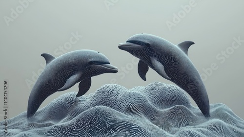 Digital Dolphins Leap: A Serene Aquatic Ballet photo