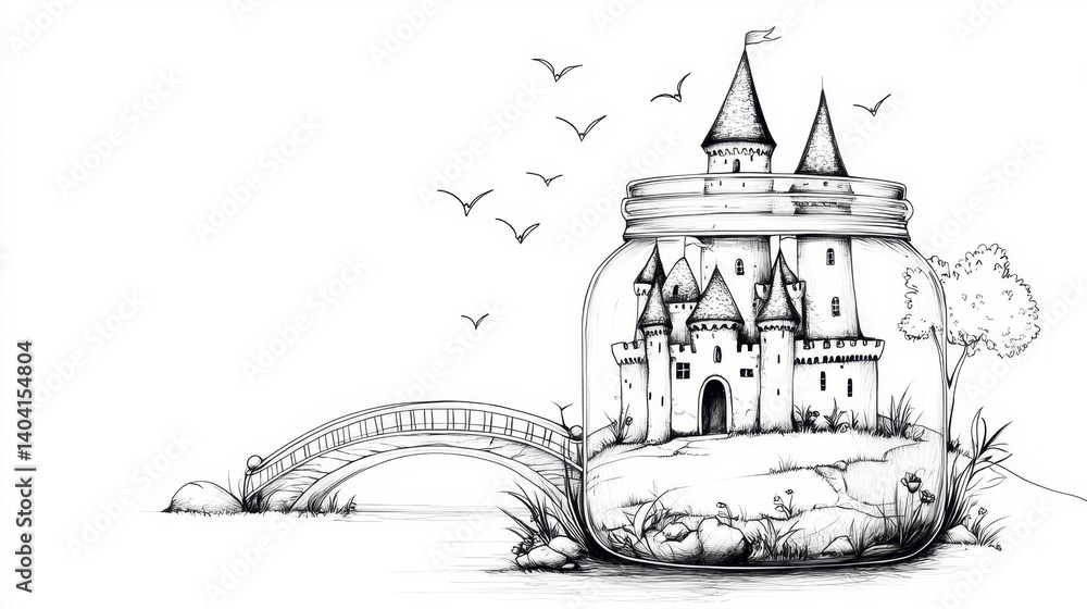 Castle in a Jar with Bridge and Nature Castle in a Jar with Bridge and Nature