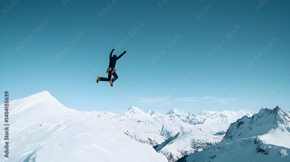 Skydiving Over Snowy Mountain Peaks In Bright Blue Sky With Sunlight Skydiving Over Snowy Mountain Peaks In Bright Blue Sky With Sunlight