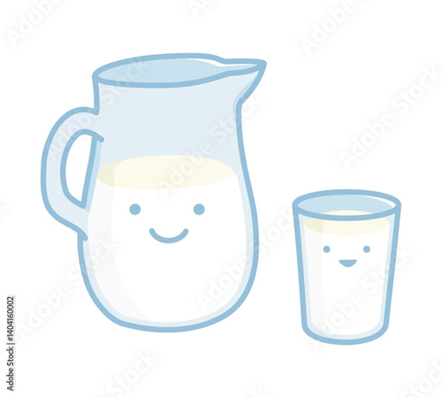 瓶とコップに入った牛乳のキャラクター