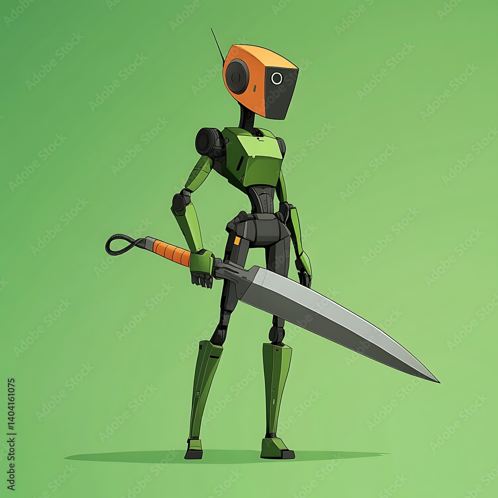 Fototapeta premium A robotic humanoid fighter with a plasma blade
