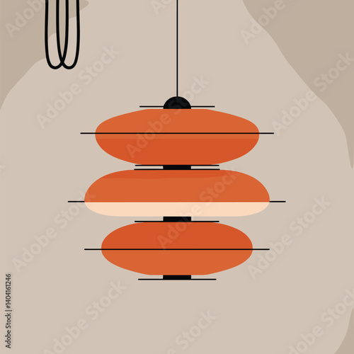 Hanging lamp with three tiered shades in an orange-brown color
