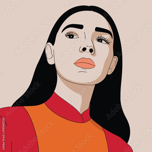 Portrait of a woman looking upwards with a thoughtful expression
