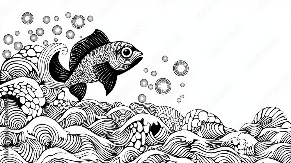 Fototapeta premium Fish Swimming Above Waves Art Design