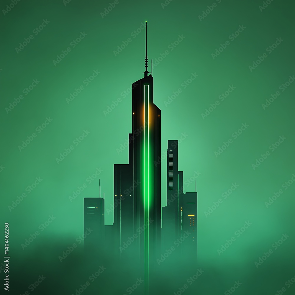 Obraz premium Massive sci-fi skyscraper with glowing edges