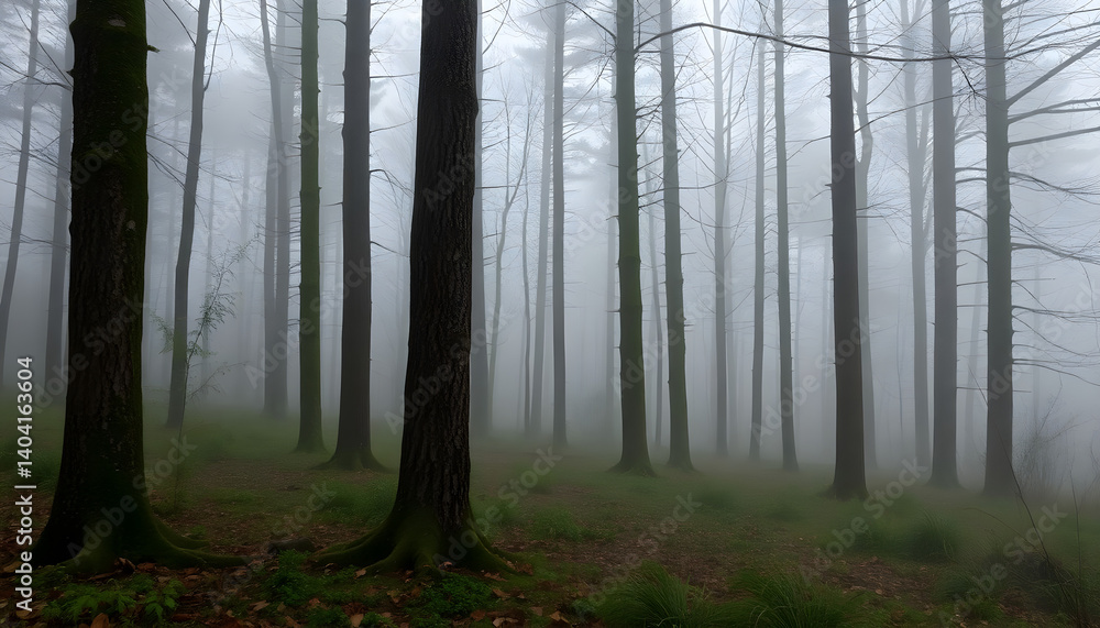 Obraz premium forest filled with lots of trees covered in fog