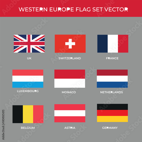 west west european flag vector set.