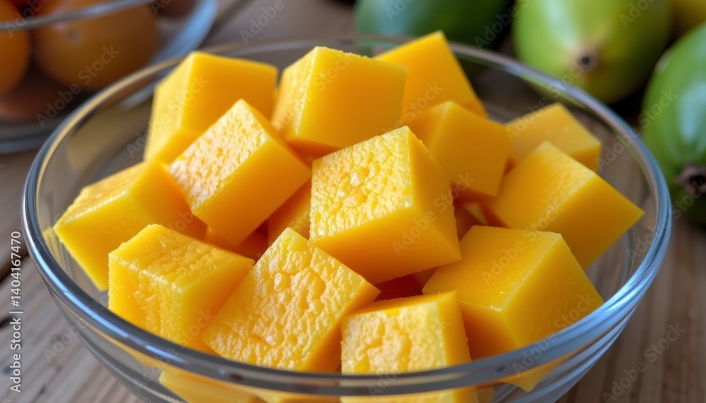 Mango Cubes in a Glass Bowl. Mango Cubes in a Glass Bowl.