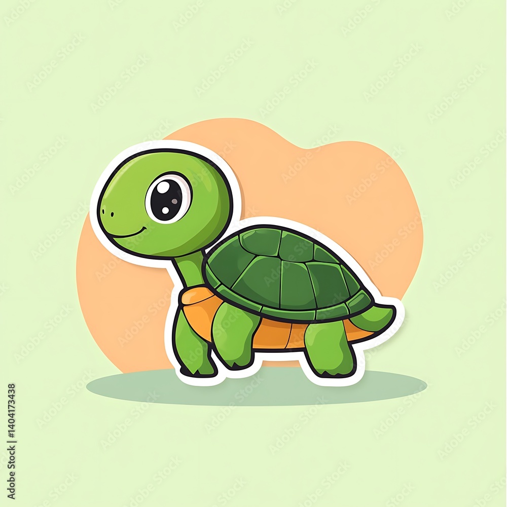Fototapeta premium Cute cartoon turtle walking, flat