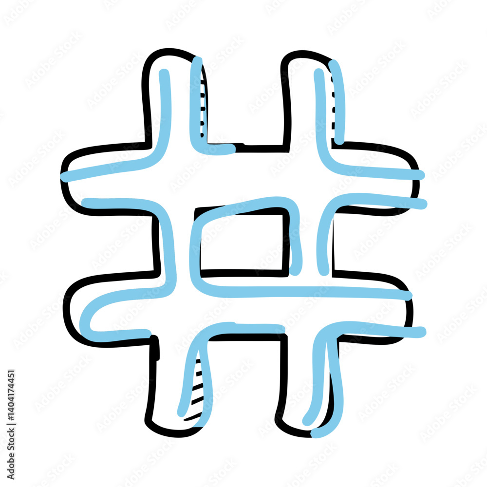 Obraz premium Hashtag symbol in playful style with blue accents 