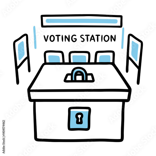 Voting Station with Locked Ballot Box Illustration  