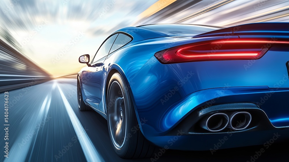 Blue sports car driving fast on highway motion blur automotive design performance vehicle auto industry Blue sports car driving fast on highway motion blur automotive design performance vehicle auto industry