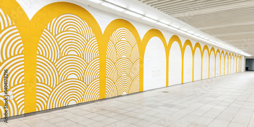 Yellow-Archway-Wall-Art-in-White-Subway-Tunnel