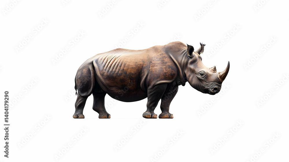 Fototapeta premium Brown Rhinoceros Side Profile Isolated On White
