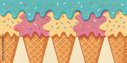 Cartoon-Ice-Cream-Cones-Dessert-Food-Sweet-Treats-Sprinkles