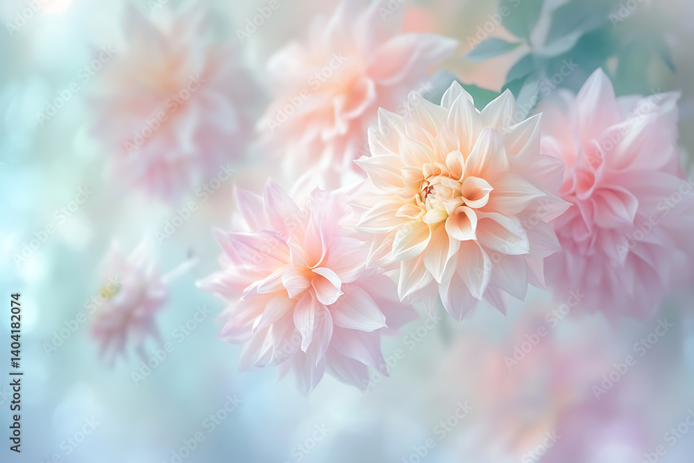 Soft pastel floral background with dahlias and roses Soft pastel floral background with dahlias and roses
