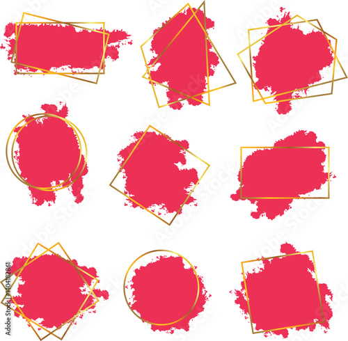 Golden Frame Brush Strokes Set. Metallic Paint Borders for Text Boxes, Logos, Invitations, and Decorative Design Elements. Vector Illustration.
