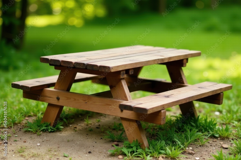 Rustic wooden picnic table, weathered, isolated , eat, food, leisure