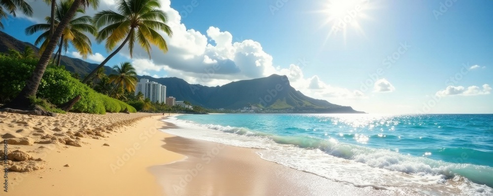 custom made wallpaper toronto digitalSun-drenched Waikiki Beach, Diamond Head backdrop, bright, palm trees, iconic