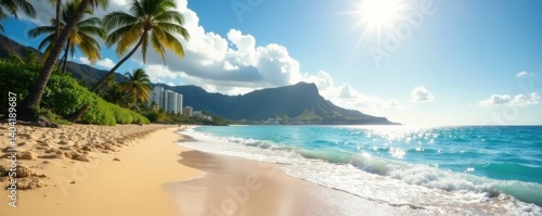 Wallpaper Mural Sun-drenched Waikiki Beach, Diamond Head backdrop, bright, palm trees, iconic Torontodigital.ca