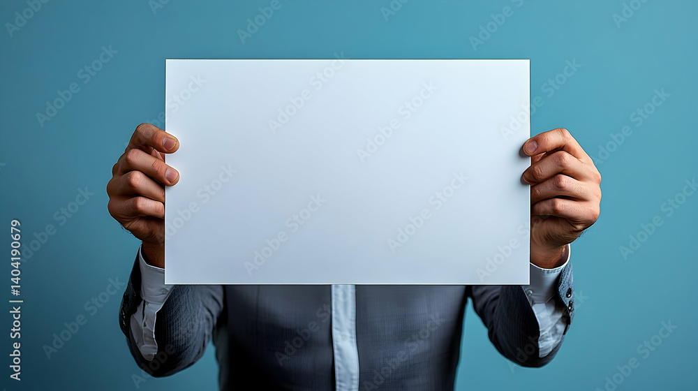 Blank sign held in front of a person's face. Blank sign held in front of a person's face.