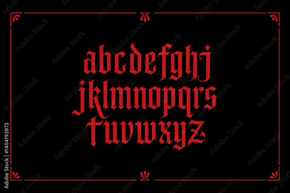 CrimsonGoth - Gothic Blackletter Font

A gothic font with a crimson hue on a black backdrop for titles.