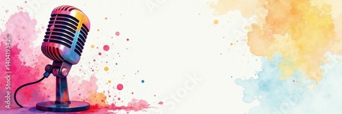 Watercolor mic & notepad, artistic splatters Vibrant, creative vibe , journal, abstract